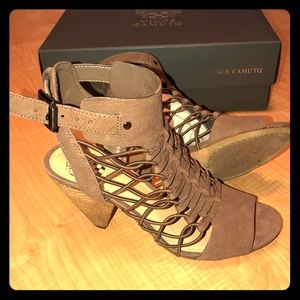 Vince Camuto Evel Caged heel sandal-Brown/Taupe